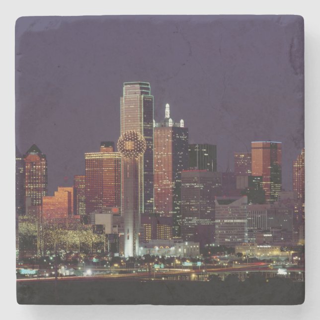 Porta-copo De Pedra Skyline de Dallas na noite (Frente)