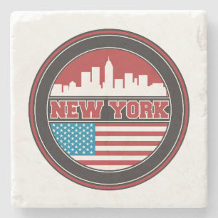 Porta-copo De Pedra Skyline de Nova York  Bandeira dos Estados Unidos