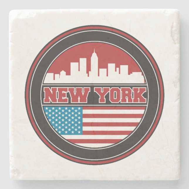 Porta-copo De Pedra Skyline de Nova York| Bandeira dos Estados Unidos (Frente)