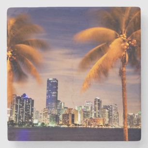 Porta-copo De Pedra Skyline dos EUA, Florida, Miami no crepúsculo