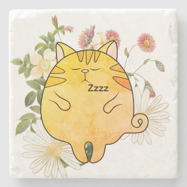 Porta-copo De Pedra Sleepy Ginger Cat (Frente)