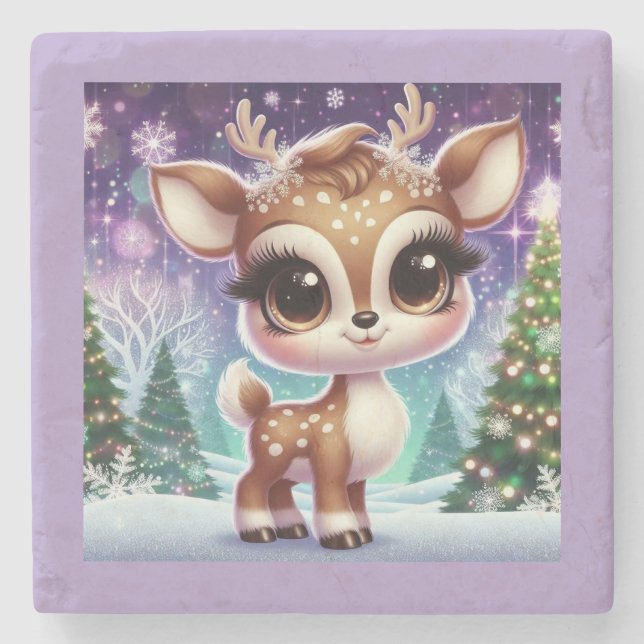 Porta-copo De Pedra Snowflake Sparkle Baby Reindeer (Frente)