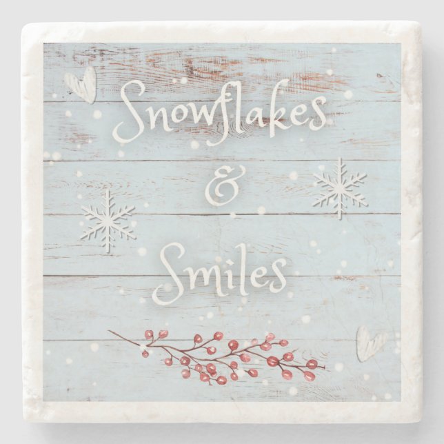 Porta-copo De Pedra Snowflakes and Smiles Coaster (Frente)