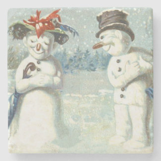 Porta-copo De Pedra Snowman Casal Winter Snow Field