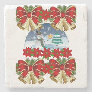Porta-copo De Pedra Snowman Marble Stone Porta copos Natal