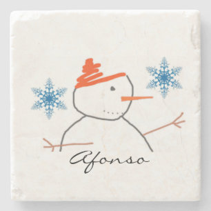 Porta-copo De Pedra Snowman Marble Stone Porta copos Natal