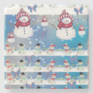 Porta-copo De Pedra Snowman Marble Stone Porta copos Natal