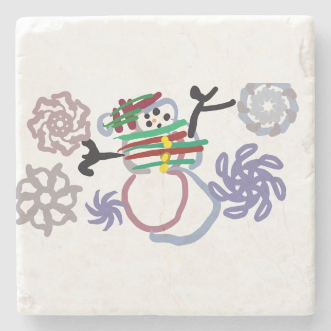 Porta-copo De Pedra Snowman winter love (Frente)