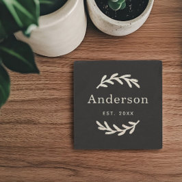Porta-copo De Pedra Sobrenome Rústico Laurel Branch Wreath Monograma