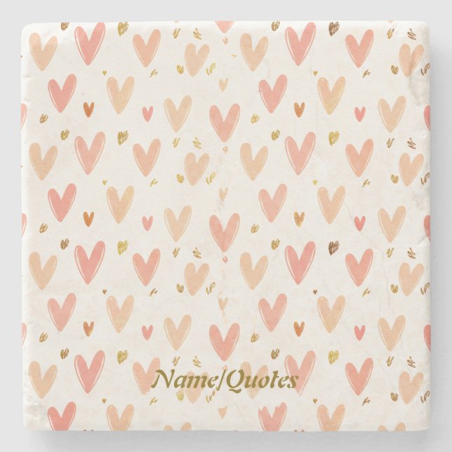 Porta-copo De Pedra Soft Pink Hearts Seamless Pattern (Frente)
