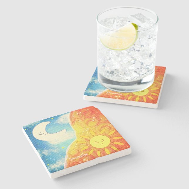 Porta-copo De Pedra Sol Calmo E Lua (Lateral)