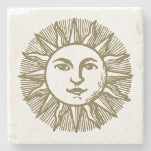 Porta-copo De Pedra Sol Esoterérico Dourado