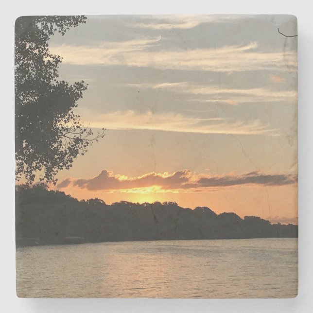 Porta-copo De Pedra Sol sobre Lago (Frente)