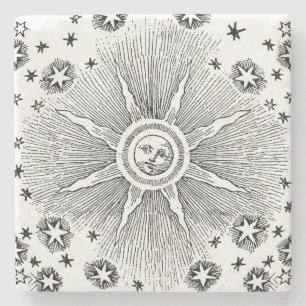 Porta-copo De Pedra Sol venenoso e estrelas céu medieval celeste draw