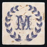 Porta-copo De Pedra Solha azul Elegante Monograma<br><div class="desc">Ilustração simples da coroa azul Elegante marinho com monograma personalizável. Qualquer cor neste ou em qualquer um dos meus designs está disponível através de pedidos por correio eletrônico. Solicite a formatação de texto livre e a personalização do produto,  incluindo ajuda por telefone ao vivo,  enviando-me seu pedido por e-mail.</div>