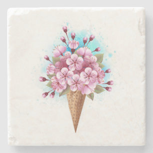 Porta-copo De Pedra Sorvete Waffle Rosa Sakura Cone