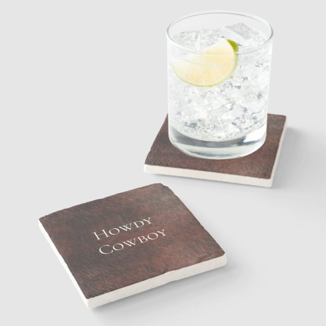 Porta-copo De Pedra Southwest Faux Brown Leather Cowhide (Lateral)