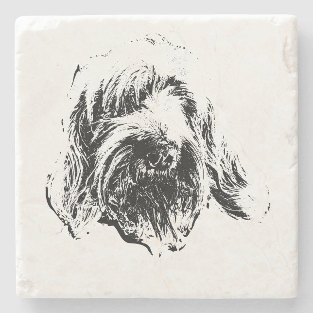 Porta-copo De Pedra Spinone Dog Coaster – Black & White Ink Headshot (Frente)