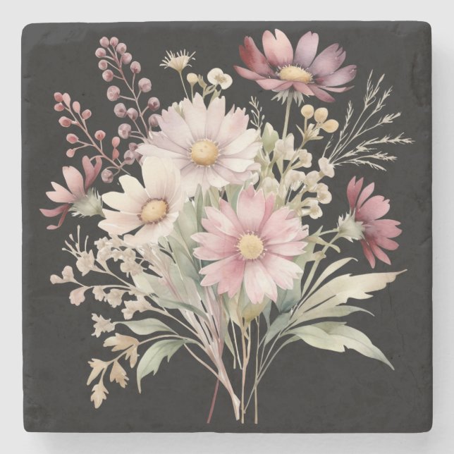 Porta-copo De Pedra Spring Floral Wedding  (Frente)