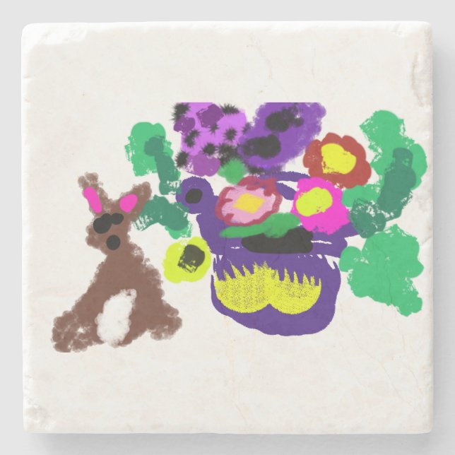 Porta-copo De Pedra Spring flowers Rabbit joy (Frente)