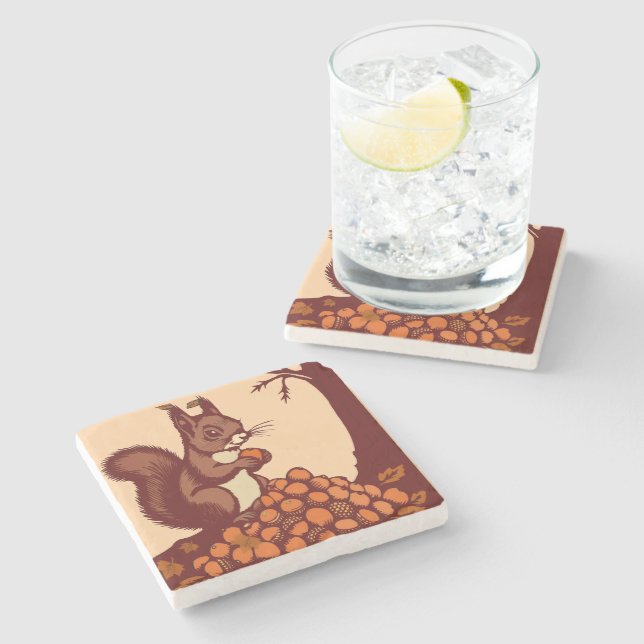 Porta-copo De Pedra 🐿️ Squirrel Stone Coaster - Marble, Travertine (Lateral)