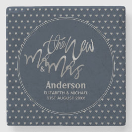 Porta-copo De Pedra Sr. e Sra. Marinho de Casamento Blue Silver Hearts