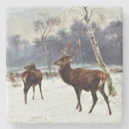 Porta-copo De Pedra Stag and Doe em um Paisagem de Neve