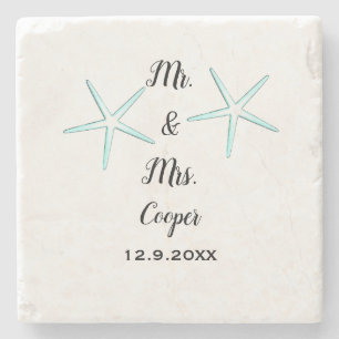 Porta-copo De Pedra Starfish Custom Casal Name Beach Wedding Trendy