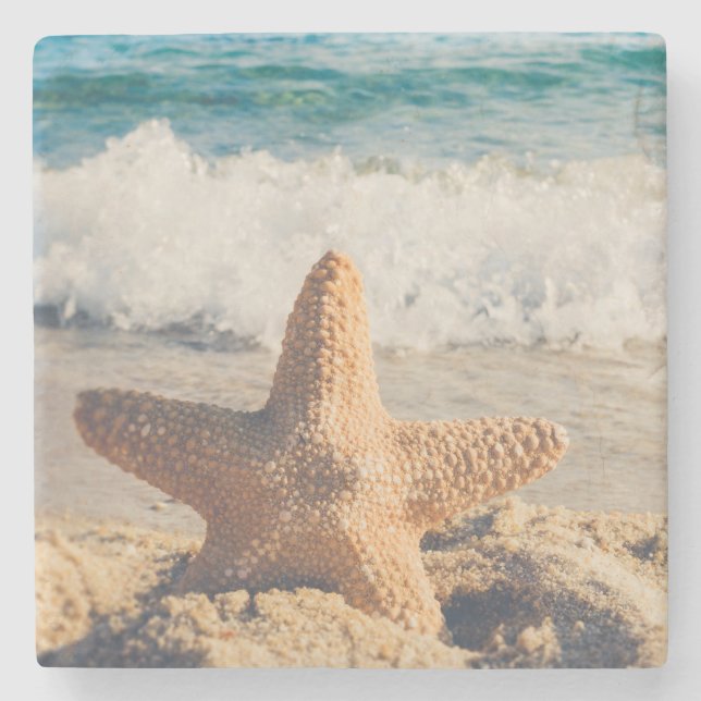 Porta-copo De Pedra Starfish em uma fotografia de Sandy Beach (Frente)