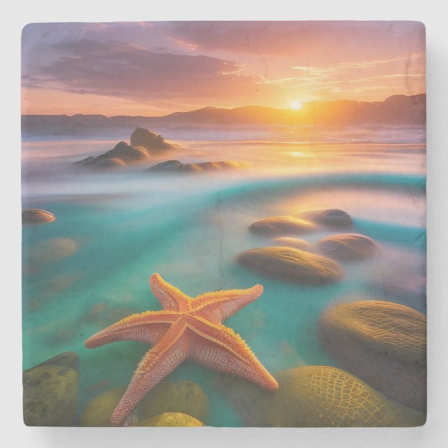 Porta-copo De Pedra Starfish na praia no Dawn (Frente)