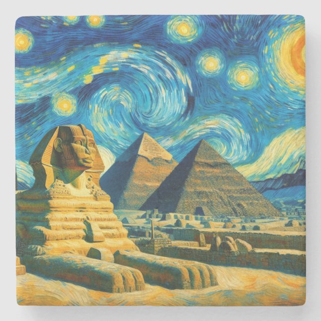 Porta-copo De Pedra Starry Night Pyramids Sphinx Egito (Frente)