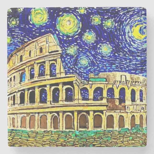Porta-copo De Pedra Starry Night Roma Itália (Frente)