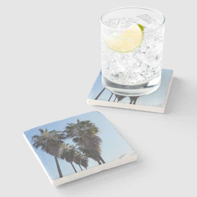 Porta-copo De Pedra Stone Coaster Beach Home, Palm Tree Heart Photo (Lateral)