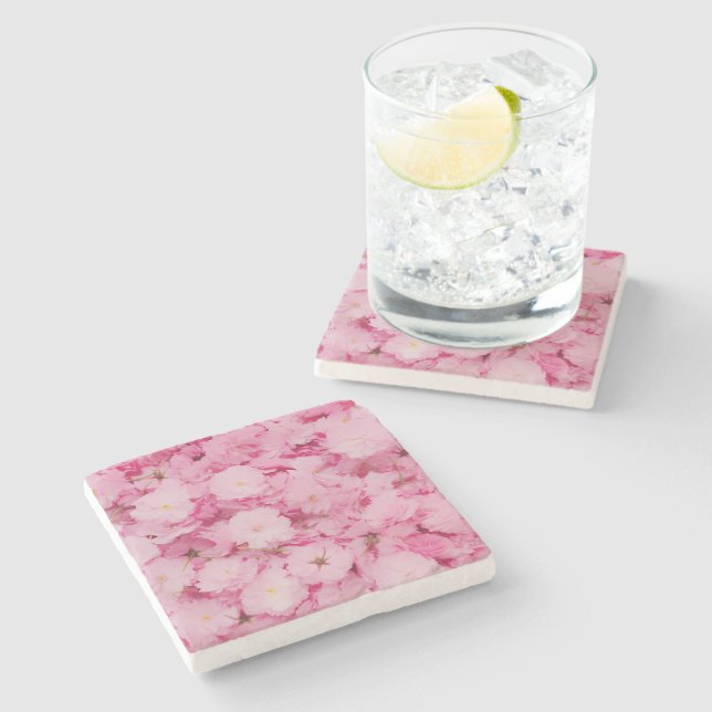 Porta-copo De Pedra Stone Coaster Pink Cherry Blossom Floral Botanical (Lateral)