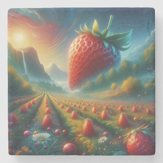 Porta-copo De Pedra Strawberry Field of Dreams (Frente)