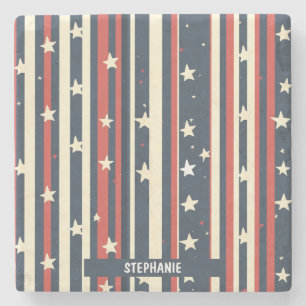 Porta-copo De Pedra Stripes Vermelhos, Brancos e Azuis com Estrelas (2