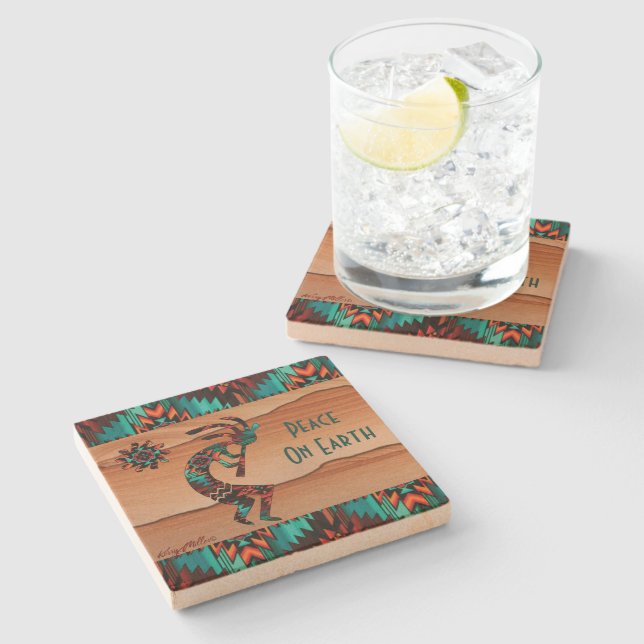 Porta-copo De Pedra Sudoeste Kokopelli Jogando Flauta (Lateral)