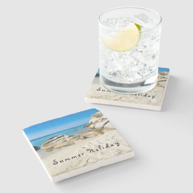Porta-copo De Pedra Summer Holiday Foto de praia linda com texto (Lateral)