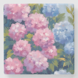 Porta-copo De Pedra Summer Hydrangeas | Pink & Blue Coastal Flowers