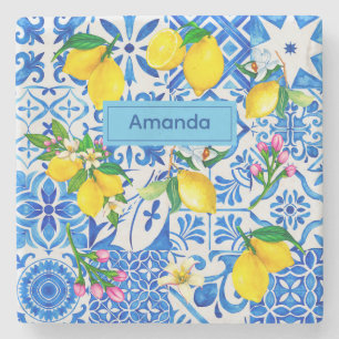 Porta-copo De Pedra Summer majolica azul Siciliana