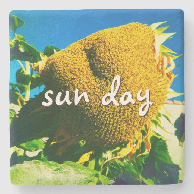 Porta-copo De Pedra Sun Day Cote Script Amarelo Sunflower Photo (Frente)