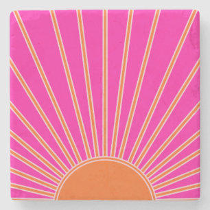 Porta-copo De Pedra Sun Sunrise Hot Pink E Orange Preppy Sunshor