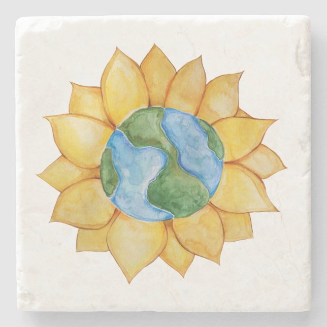 Porta-copo De Pedra Sunflower Earth Day Art (Frente)