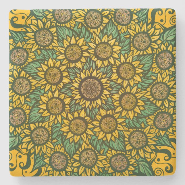Porta-copo De Pedra Sunflower Mandala Nature Lover Girassóis Floral (Frente)