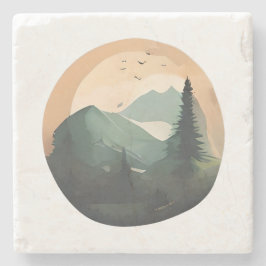 Porta-copo De Pedra Sunrise Sobre Picos: Uma Cena Tranquila De Montanh