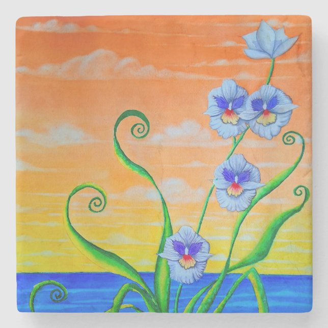 Porta-copo De Pedra Sunset Orquídeo (Frente)