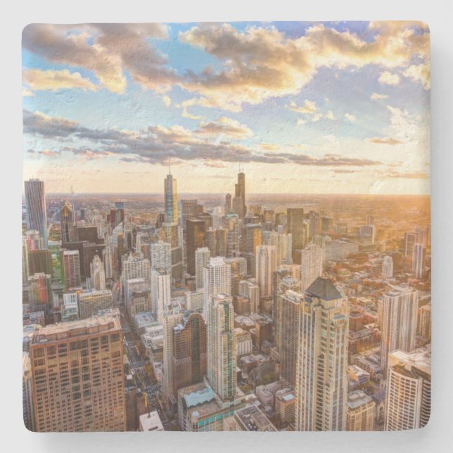 Porta-copo De Pedra Sunset Over Chicago (Frente)