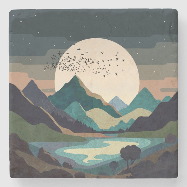 Porta-copo De Pedra Superlua No Lago (Frente)