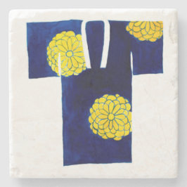 Porta-copo De Pedra Suporte de pedra com desenho nagajuban azul e dour