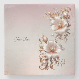 Porta-copo De Pedra Suporte de Pedra Floral Rosa Decorativo